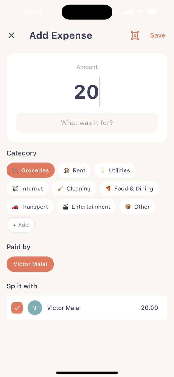 Adding a shared expense in HomeSplit