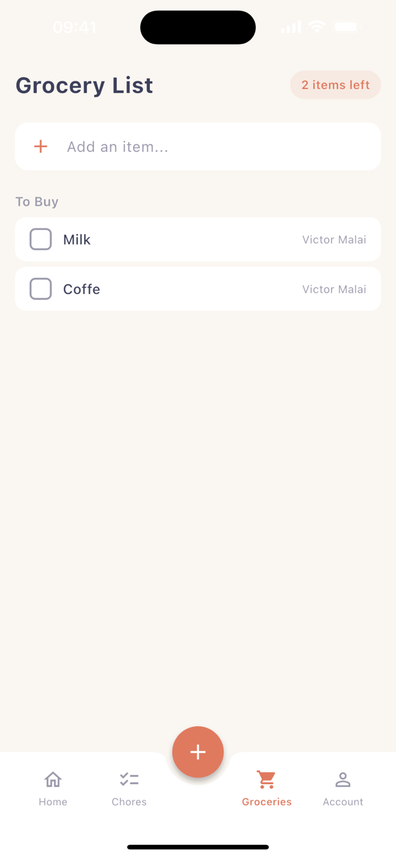 Shared grocery list in HomeSplit